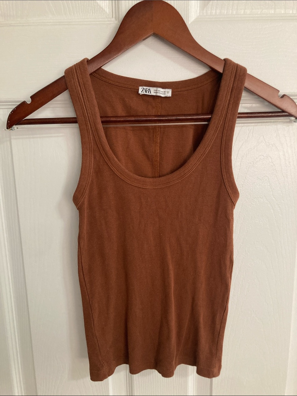 ZARA Brown Ribbed Scoop Neck Tank Top